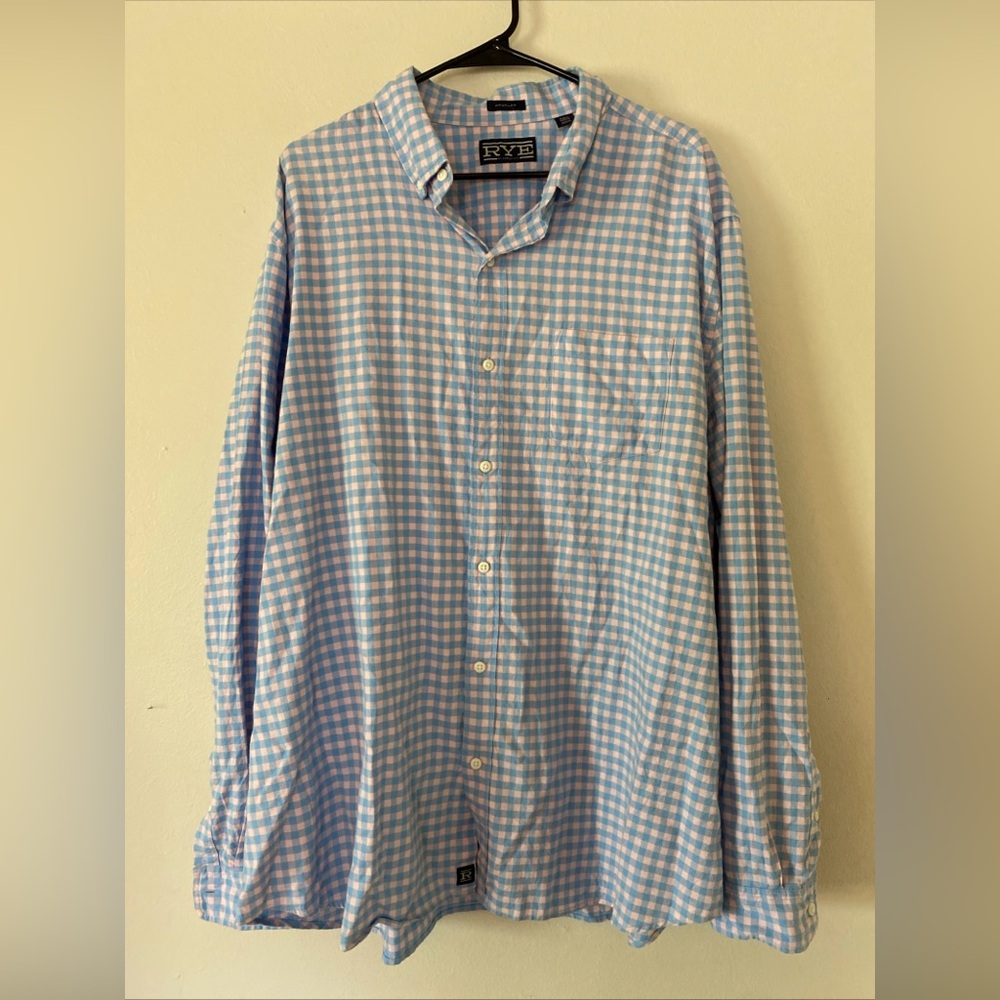 Hawker Rye 2XLT Oxford long sleeve Button Down Shirt Blue Pink Plaid Cotton